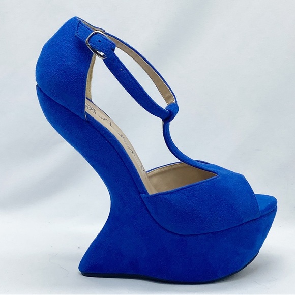Sugar Cobalt Blue Giggles Faux Suede High Heels T-Strap 6 - Picture 4 of 9
